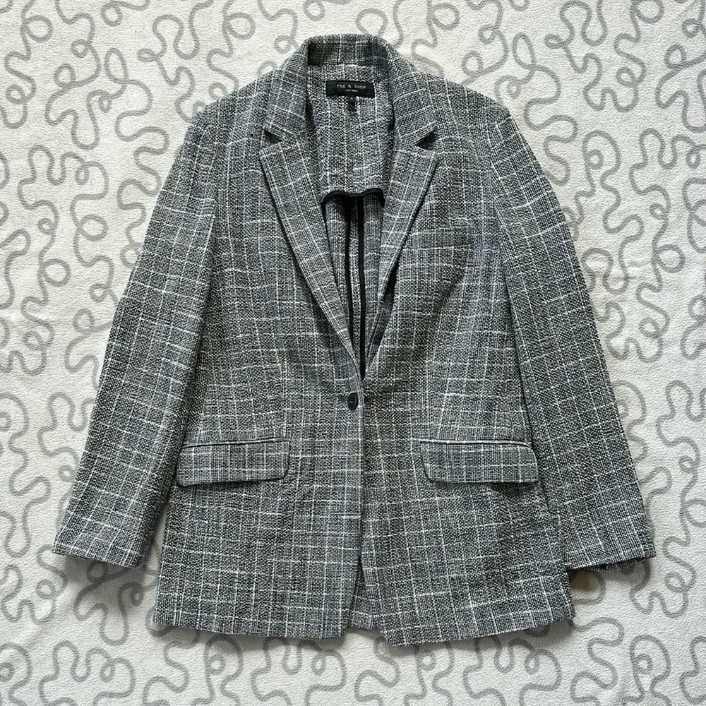 Rag & Bone Ames Deconstructed Check Cotton Relaxed Fit Blazer